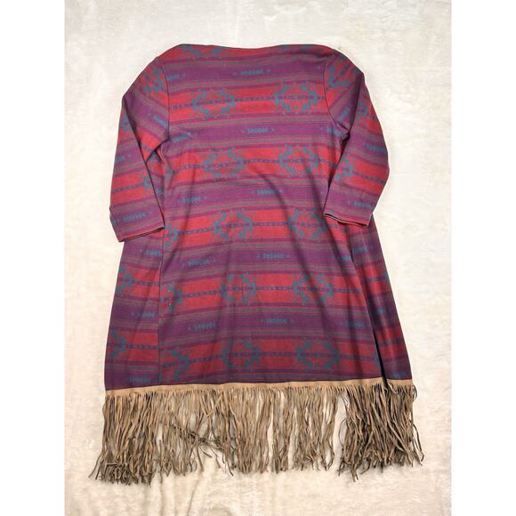 Ariat Cardigan Sweater Womens Small Red Aztec Fringe Trimmed Open Front Western - Picture 2 of 8